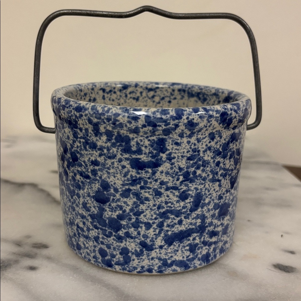 Blue Speckled Ceramic Crock with Handle - Picture 4 of 10